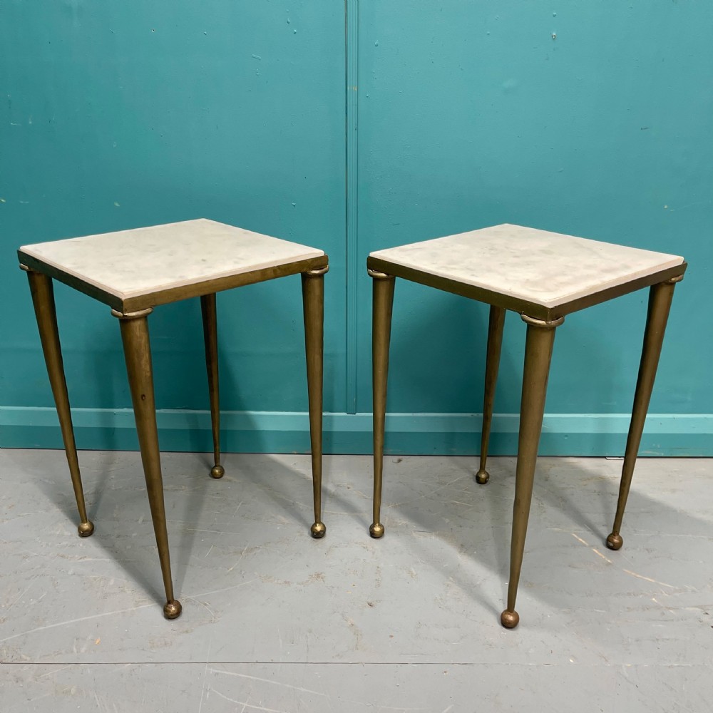 Pair of Art Deco style marble top side tables View II