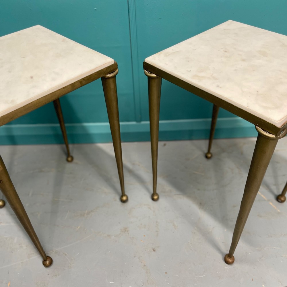 Pair of Art Deco style marble top side tables View IV
