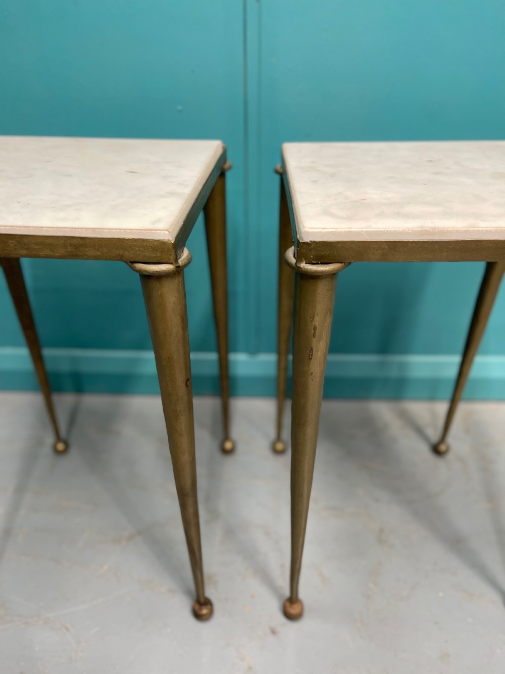 Pair of Art Deco style marble top side tables View V
