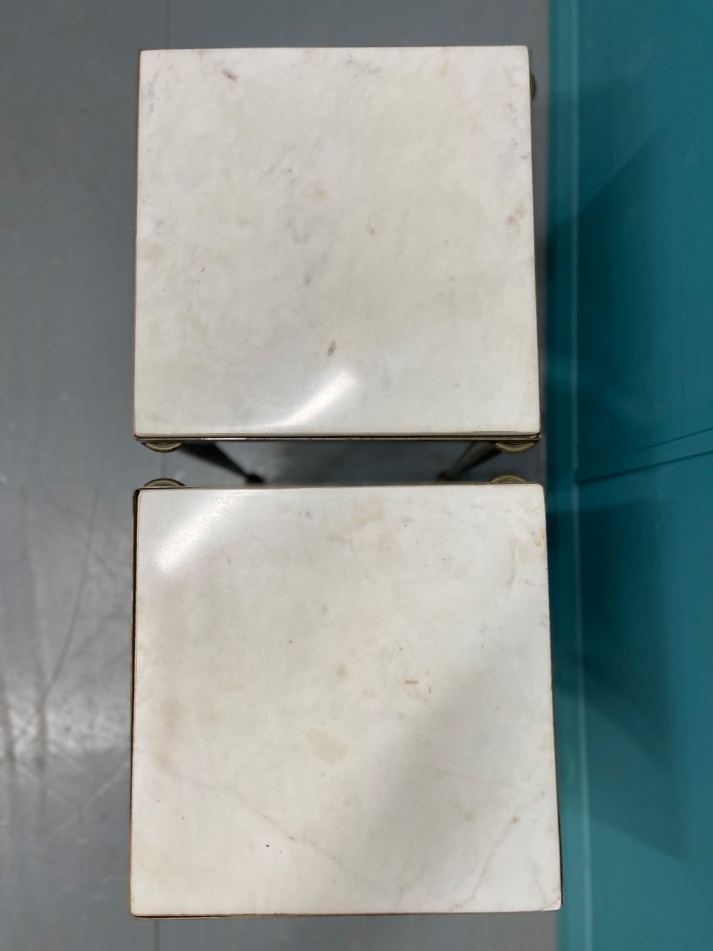 Pair of Art Deco style marble top side tables View VI