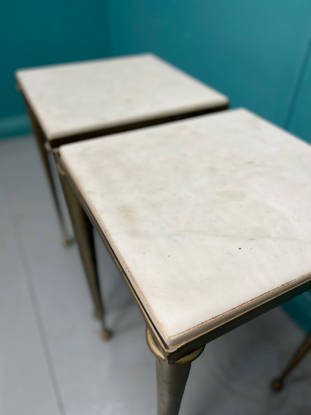 Pair of Art Deco style marble top side tables View VII