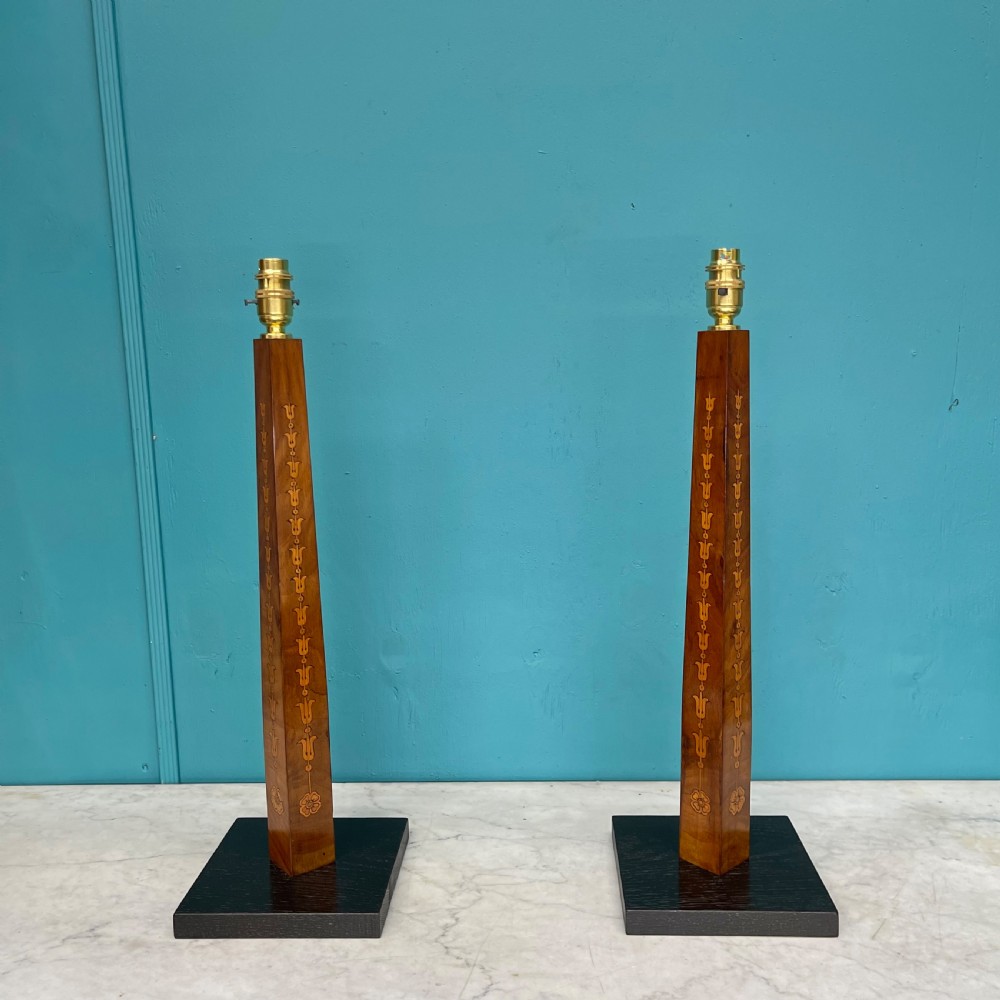 Pair of Sheraton revival marquetry table lamps  View IV