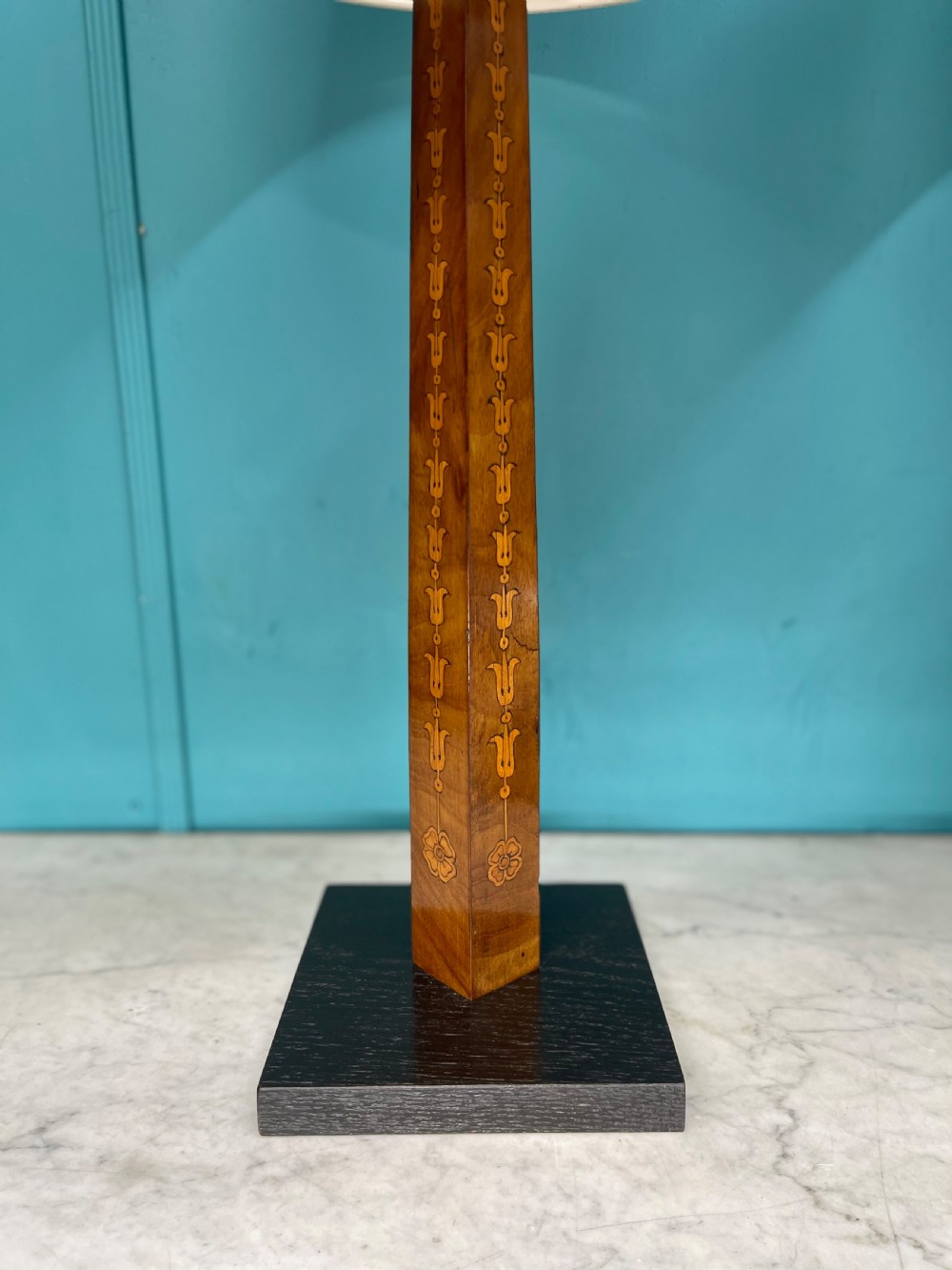 Pair of Sheraton revival marquetry table lamps  View V