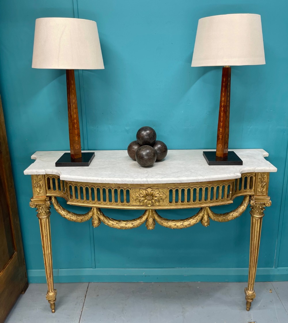 Pair of Sheraton revival marquetry table lamps  View X