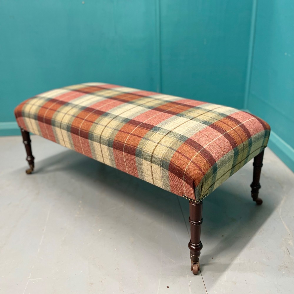 Newly upholstered Harris Tartan Tweed ottoman footstool
