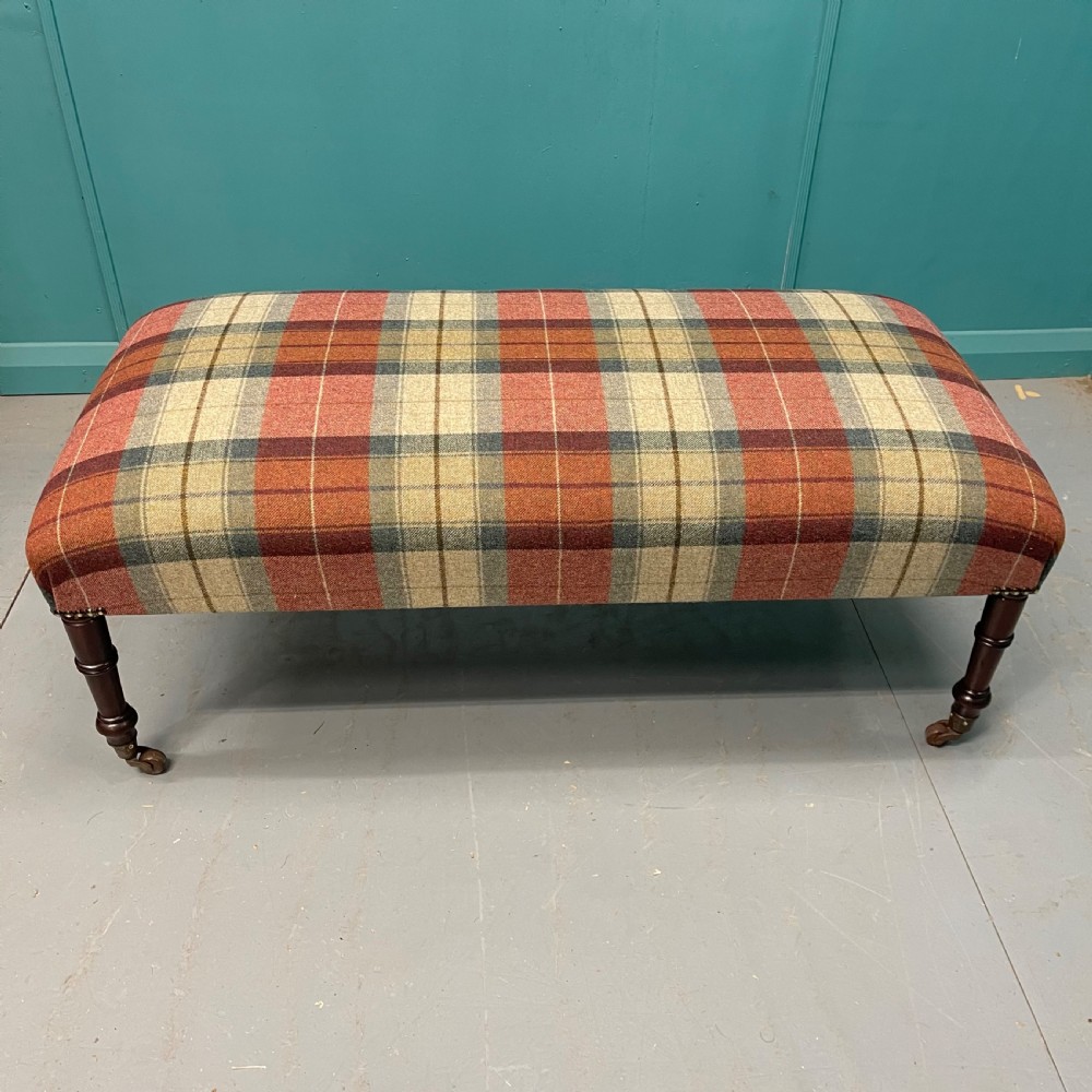Newly upholstered Harris Tartan Tweed ottoman footstool View VI