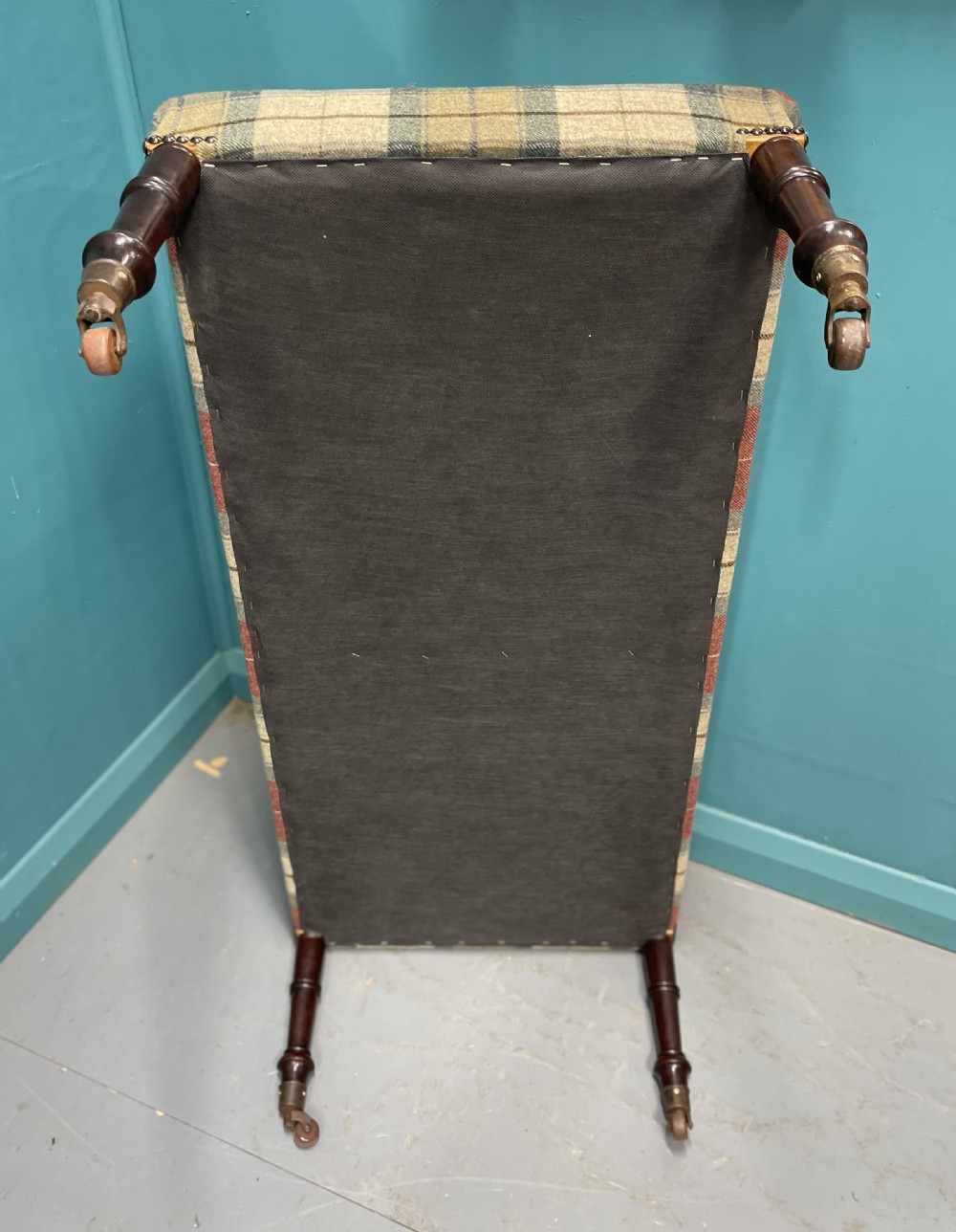 Newly upholstered Harris Tartan Tweed ottoman footstool View VII