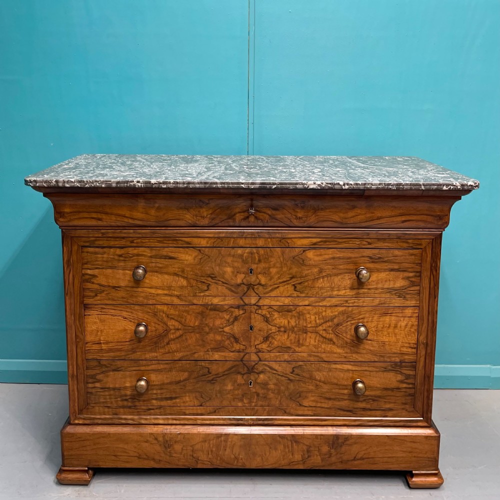 Figured walnut marble top commode 