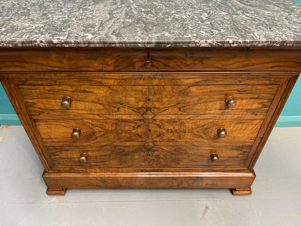 Figured walnut marble top commode  View II