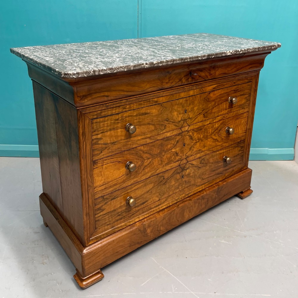 Figured walnut marble top commode  View IV