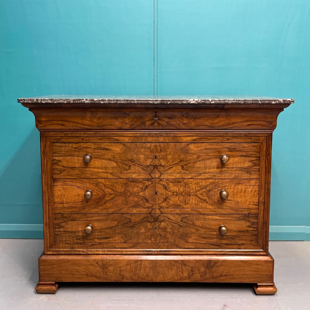Figured walnut marble top commode  View IX