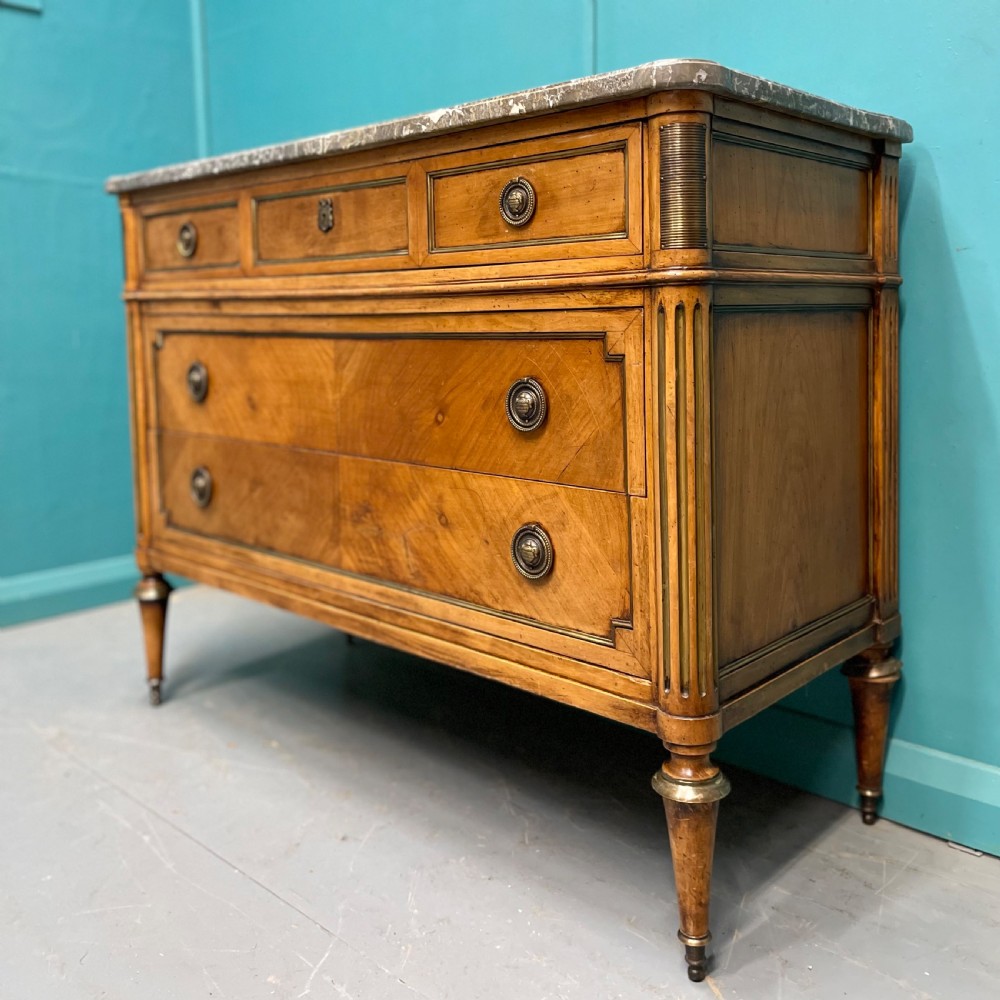 French inlaid fruitwood marble top commode 