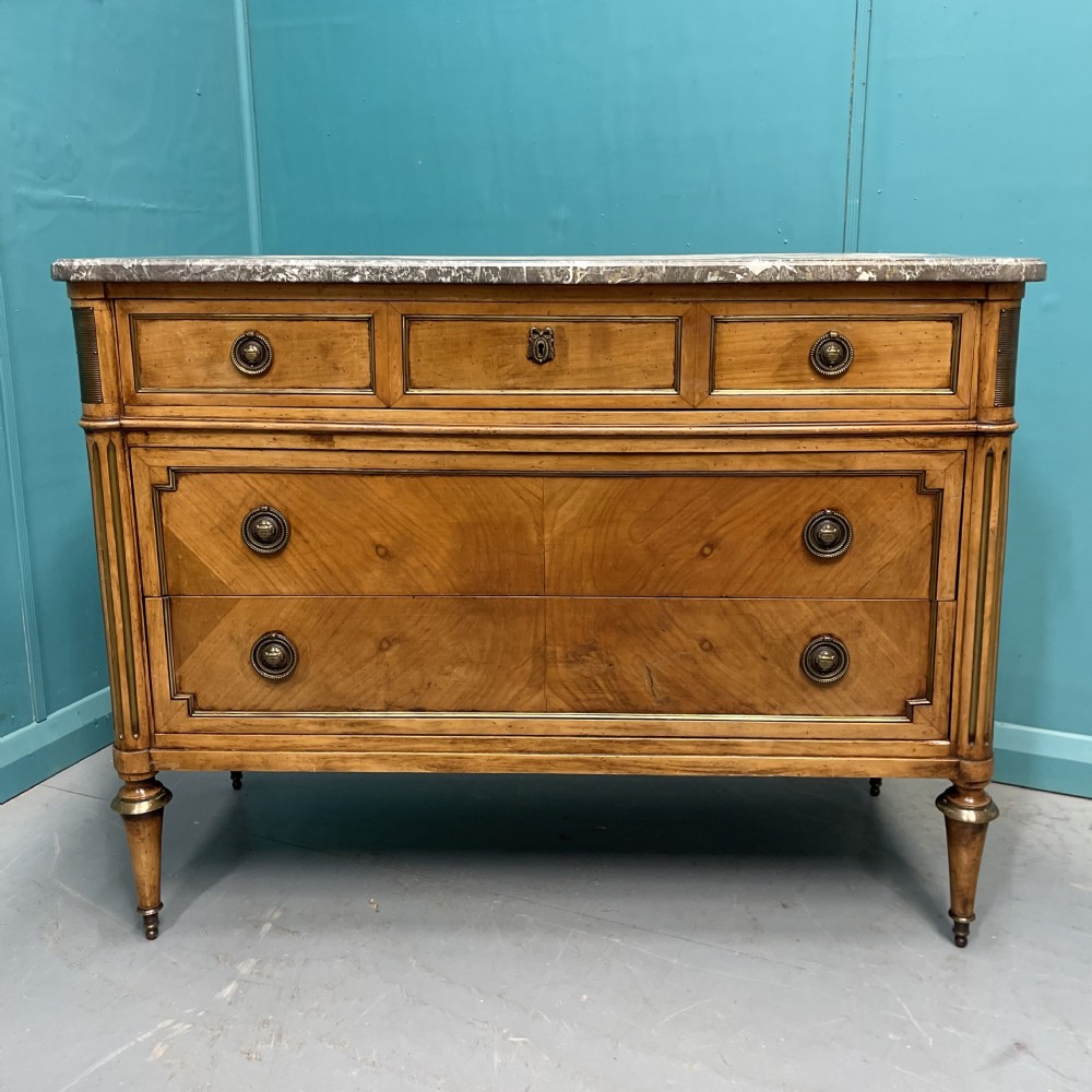 French inlaid fruitwood marble top commode  View XII