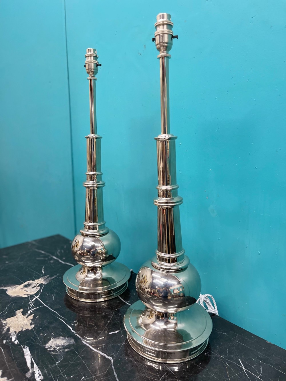 Impressive pair of nickel plated lamps View V