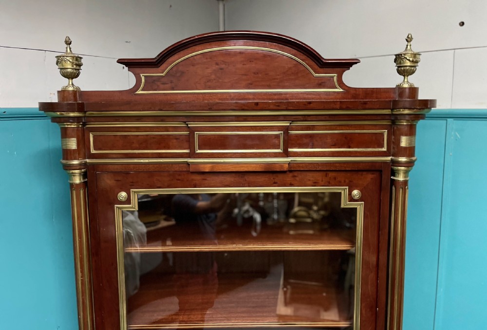 French mahogany and brass inlaid bookcase armoire View V