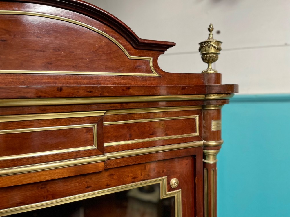 French mahogany and brass inlaid bookcase armoire View VI