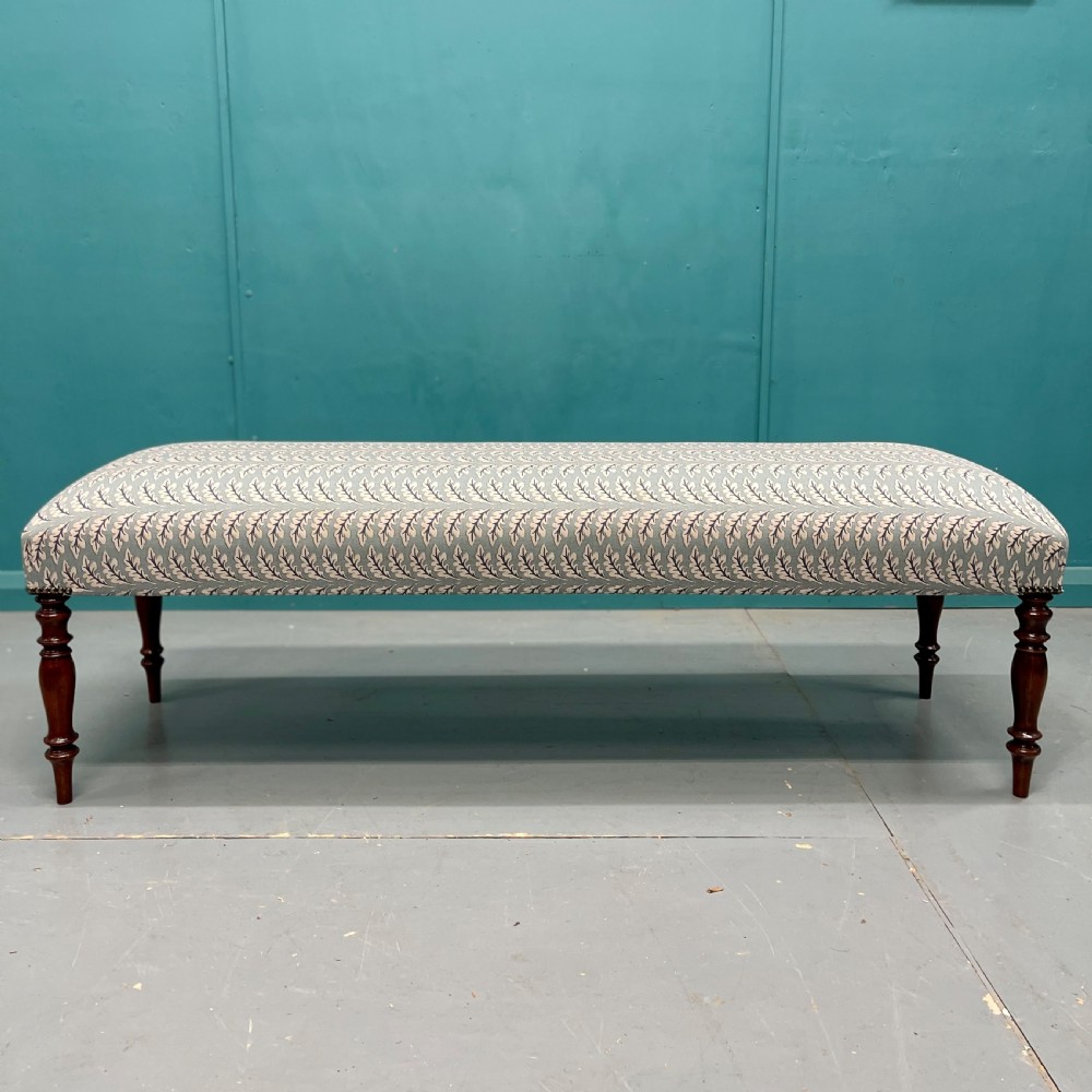 Newly upholstered leaf motif long stool