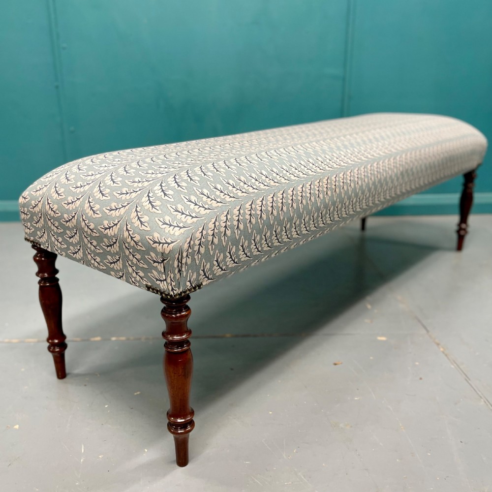 Newly upholstered leaf motif long stool View II