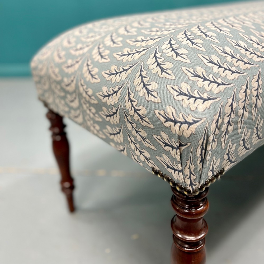 Newly upholstered leaf motif long stool View III