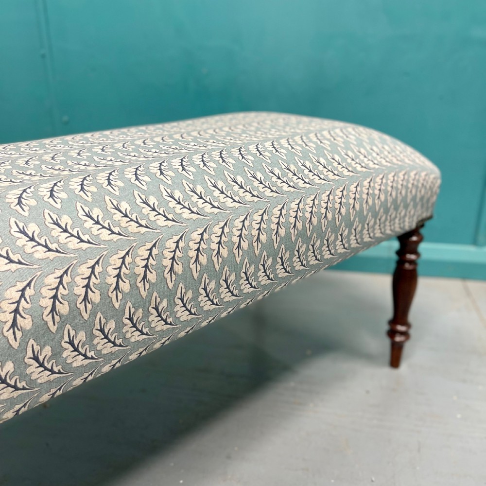 Newly upholstered leaf motif long stool View IV