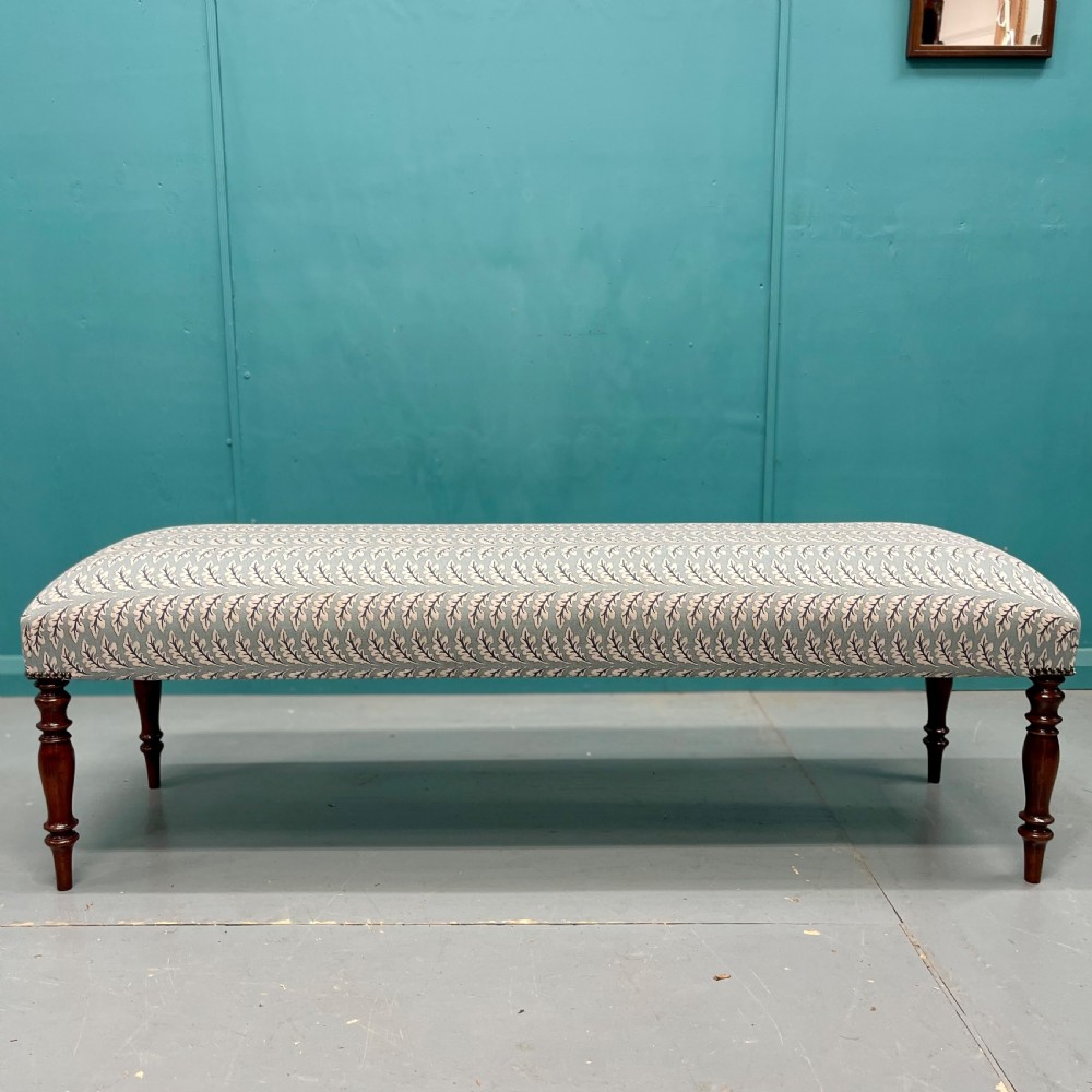 Newly upholstered leaf motif long stool View VI