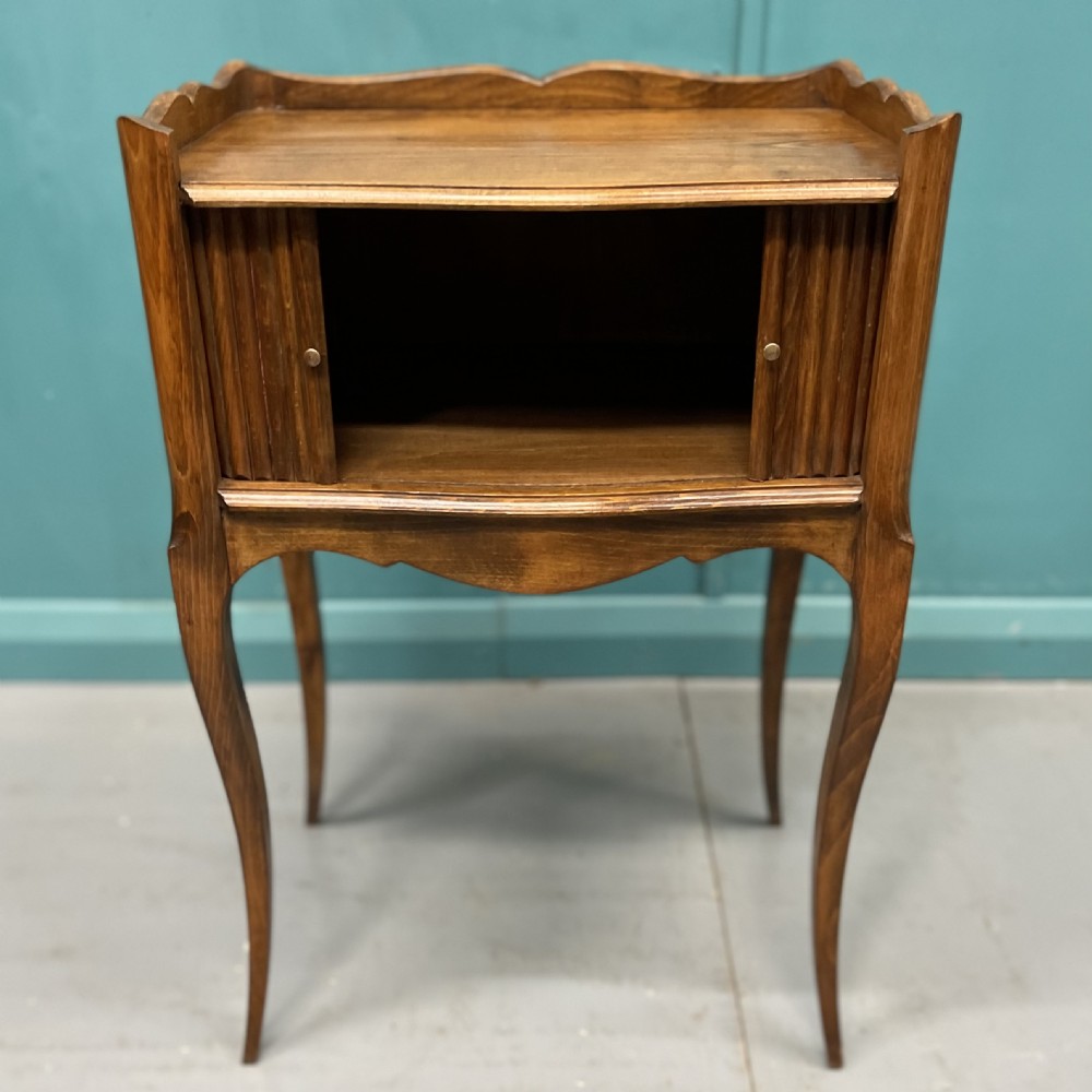 Pair of French tambour bedside lamp tables View II