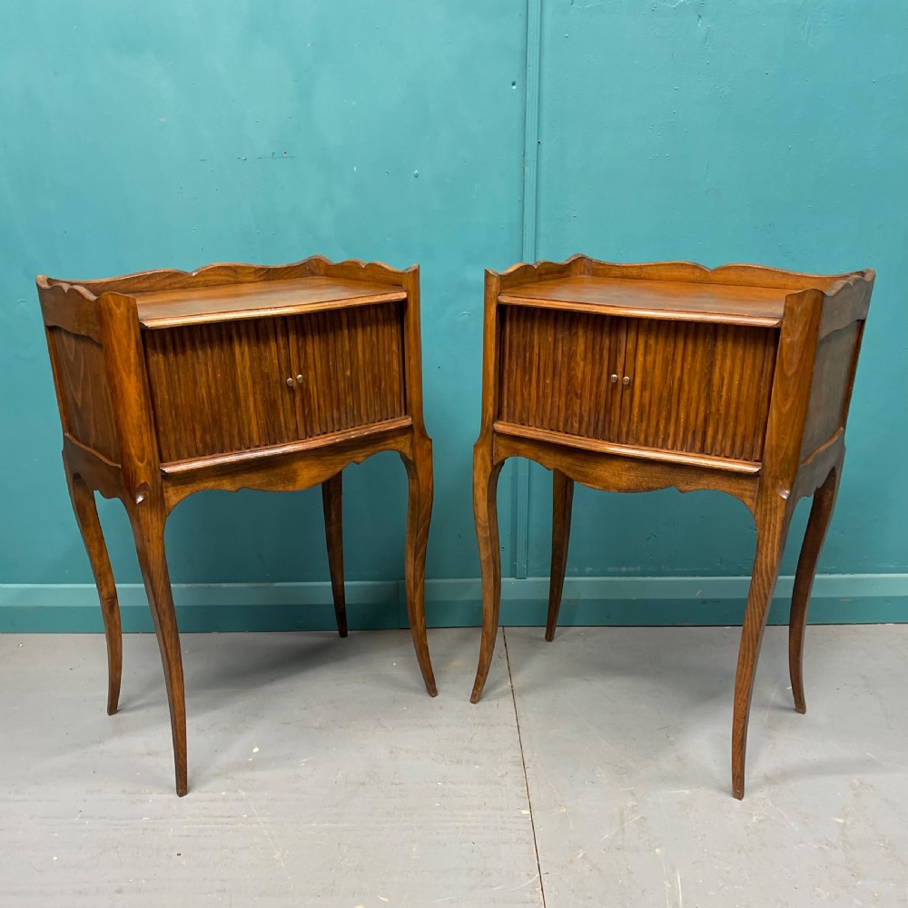 Pair of French tambour bedside lamp tables