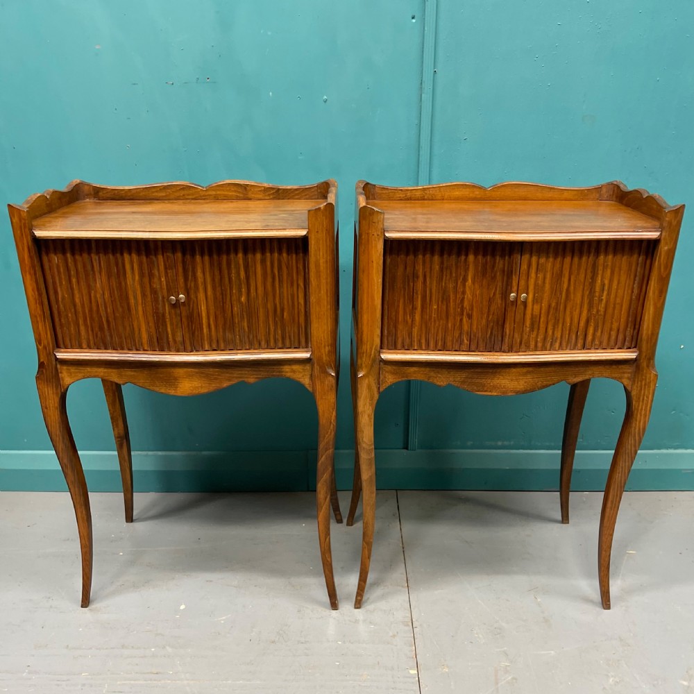 Pair of French tambour bedside lamp tables View III