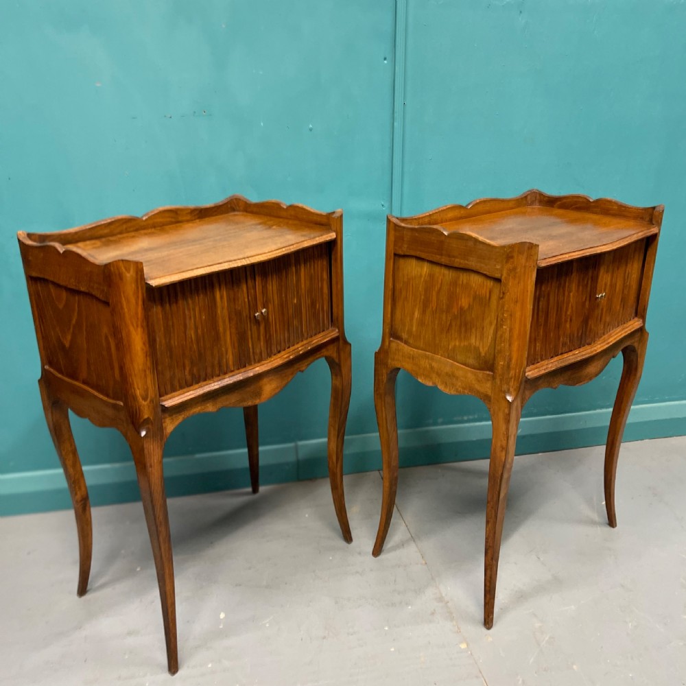 Pair of French tambour bedside lamp tables View IV