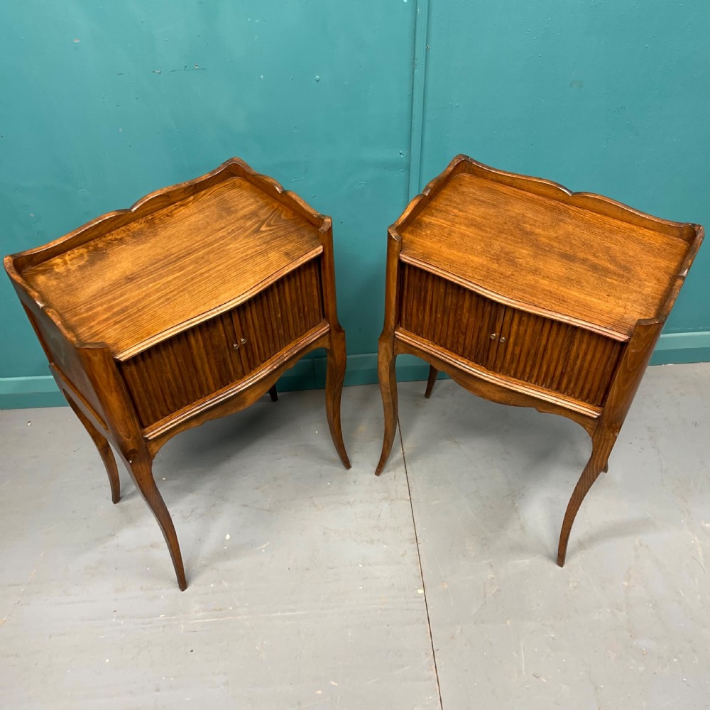 Pair of French tambour bedside lamp tables View VII