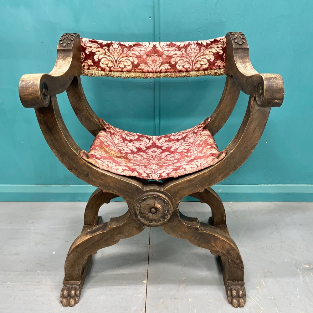 Pair of Spanish X frame hip joint hall chairs View III