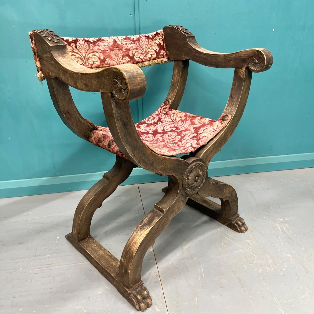 Pair of Spanish X frame hip joint hall chairs View IV