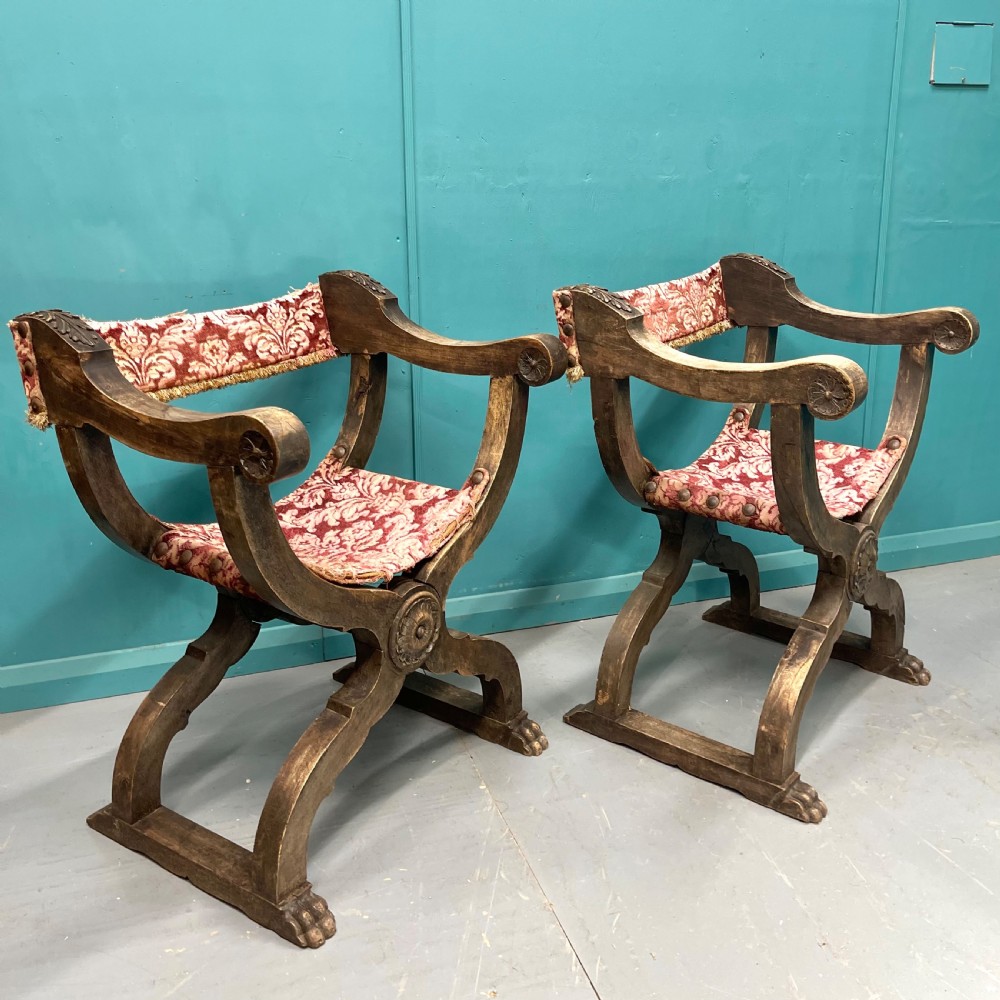 Pair of Spanish X frame hip joint hall chairs View VI