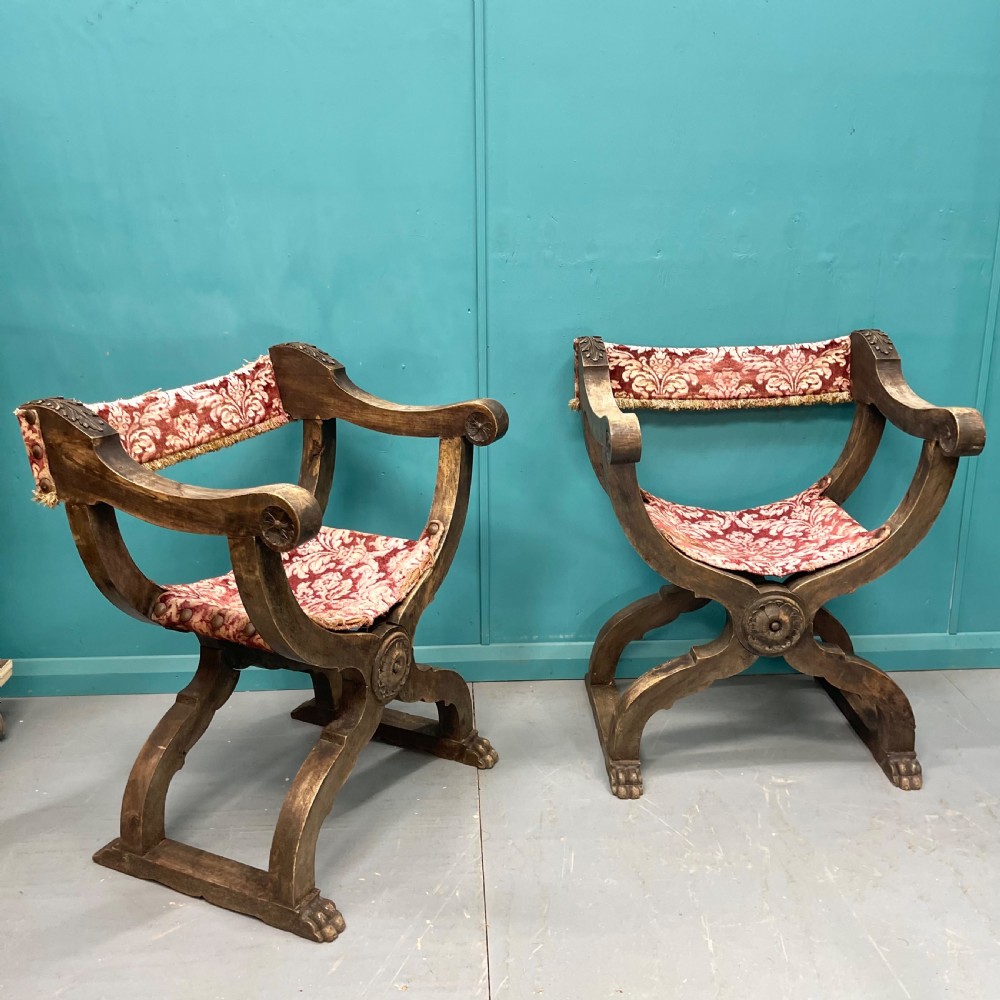Pair of Spanish X frame hip joint hall chairs View VIII