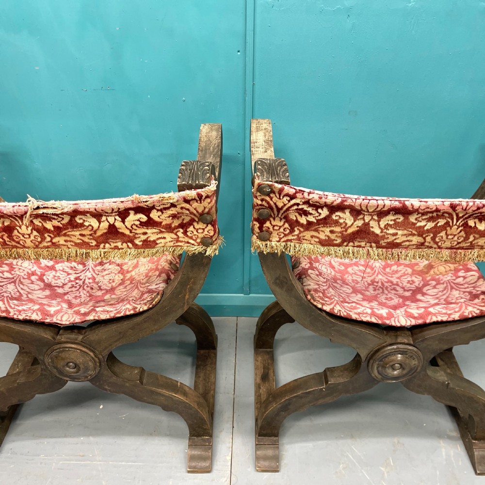 Pair of Spanish X frame hip joint hall chairs View XI
