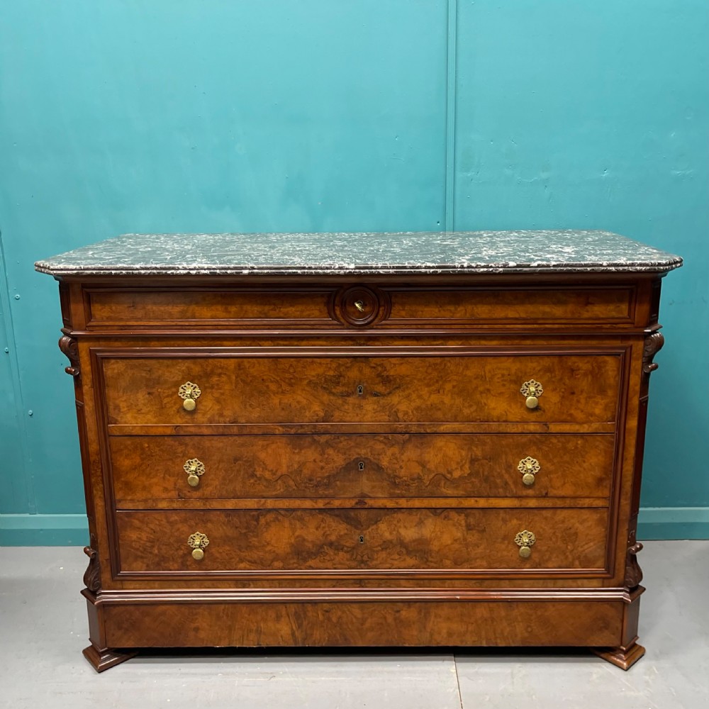 French burr walnut commode with marble top