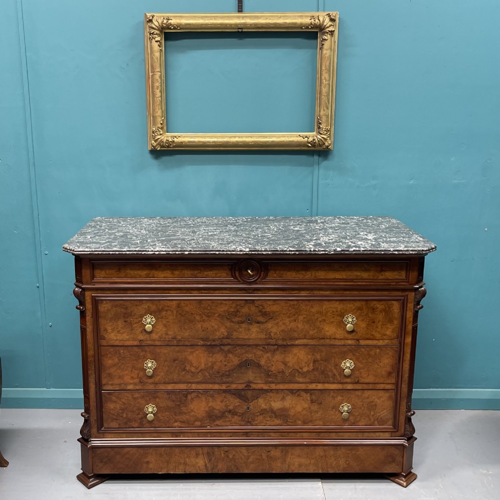 French burr walnut commode with marble top View II
