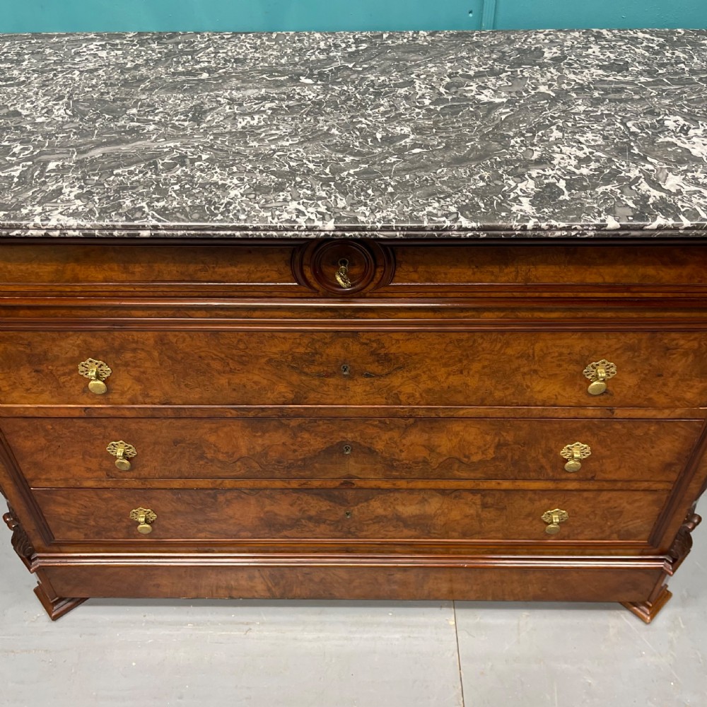 French burr walnut commode with marble top View III