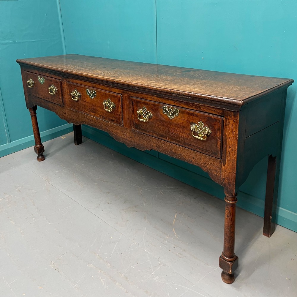 Georgian oak dresser base with cross banding View II