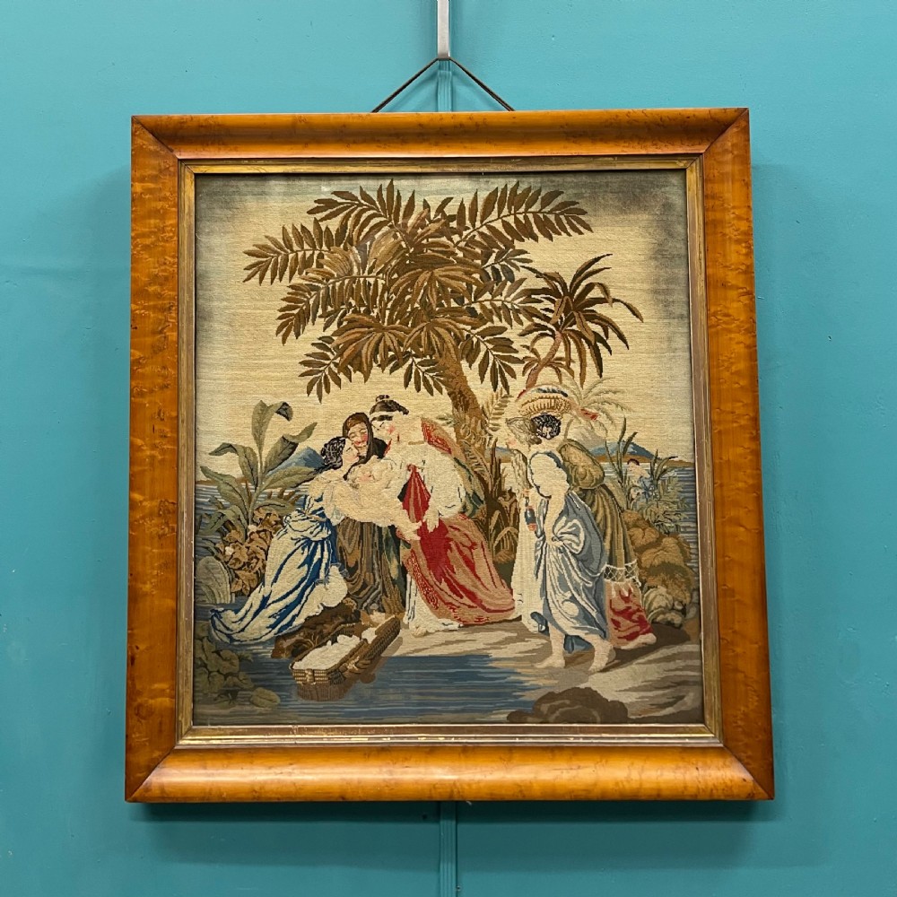 19th century Birds Eye maple framed needlepoint