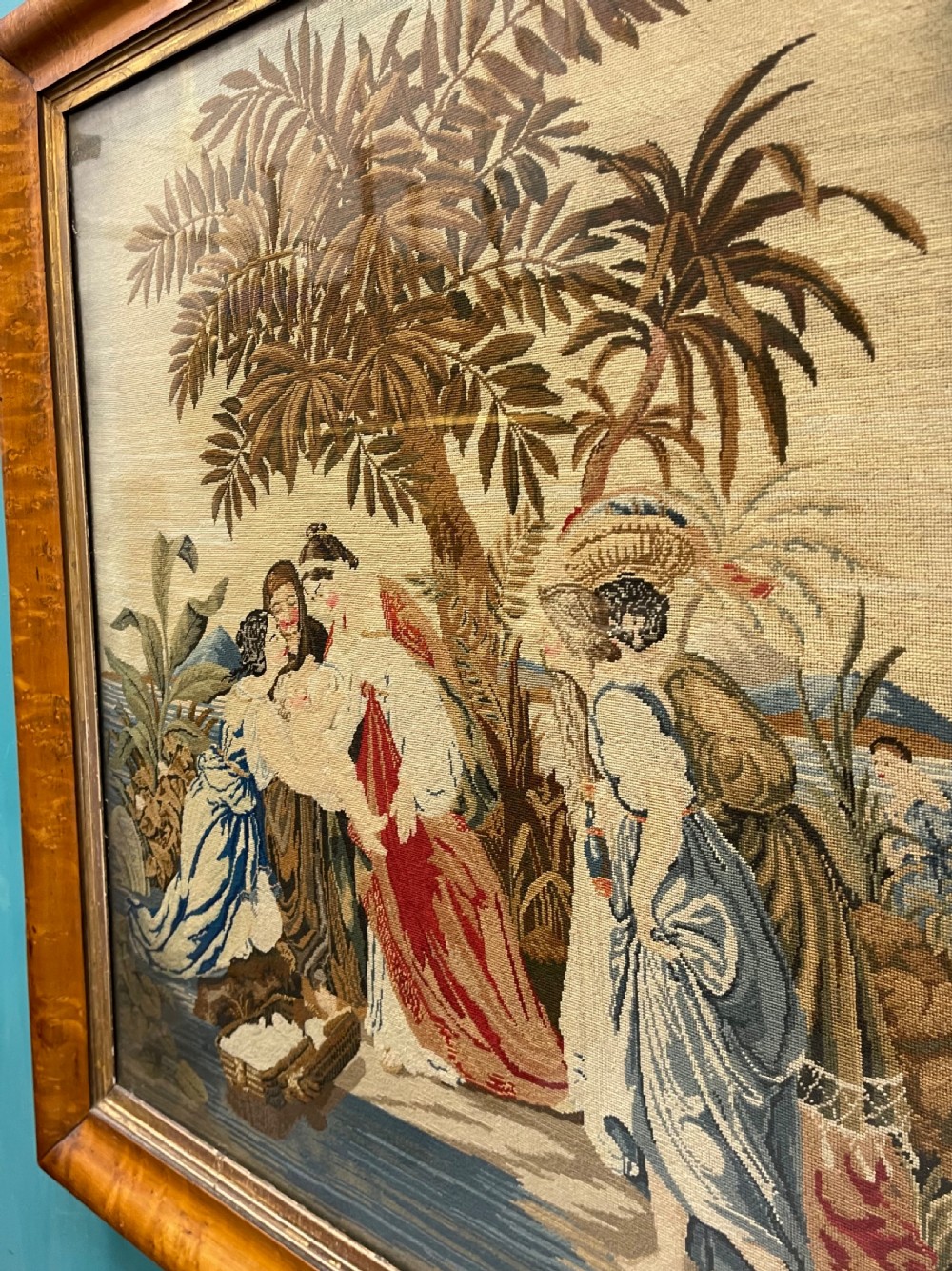 19th century Birds Eye maple framed needlepoint View II