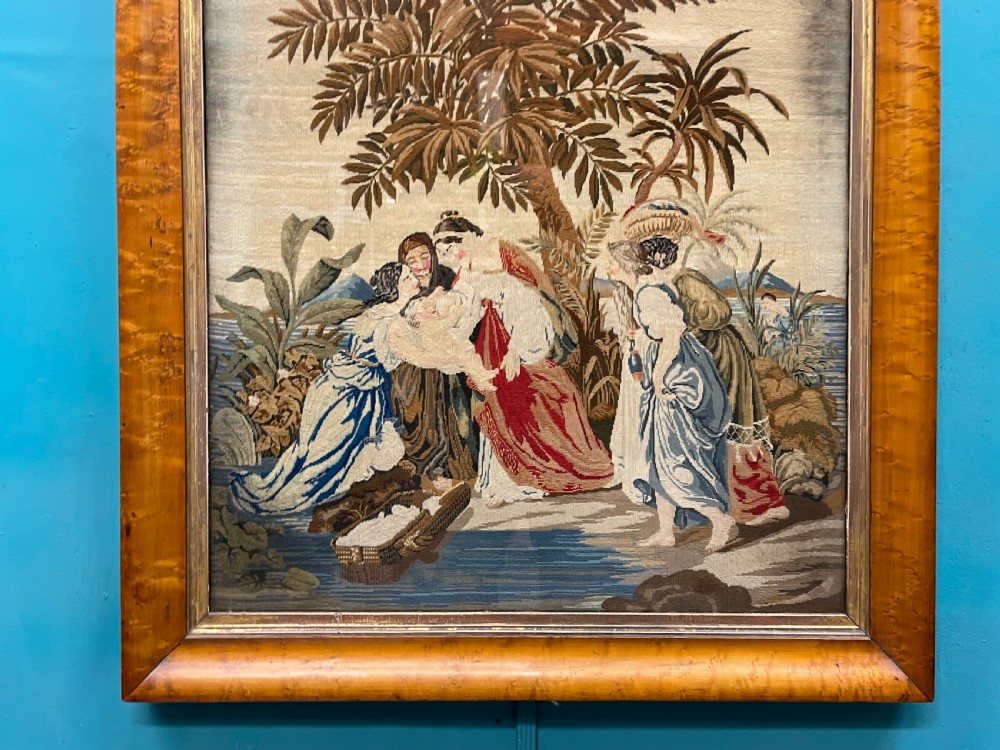 19th century Birds Eye maple framed needlepoint View III