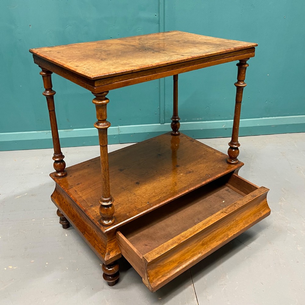 19th century burr walnut side table with concave drawer View III