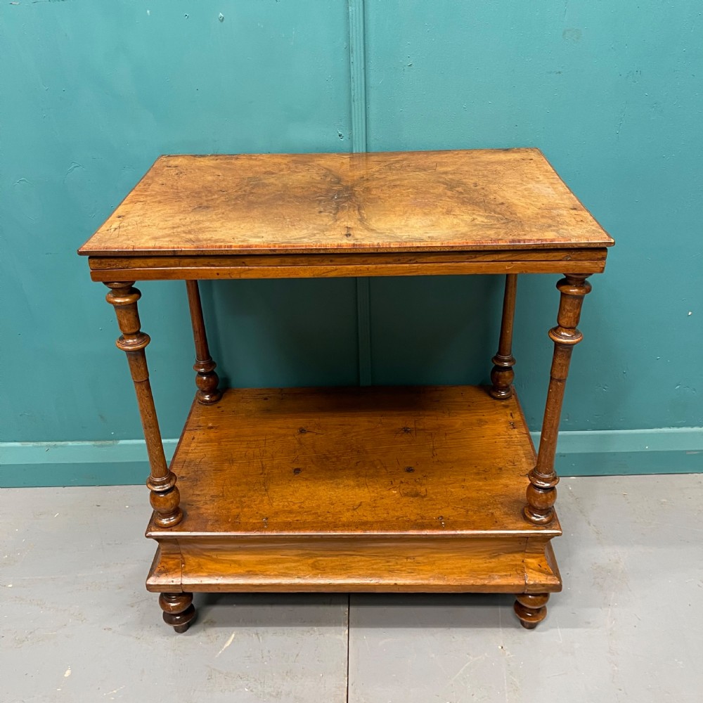 19th century burr walnut side table with concave drawer View II