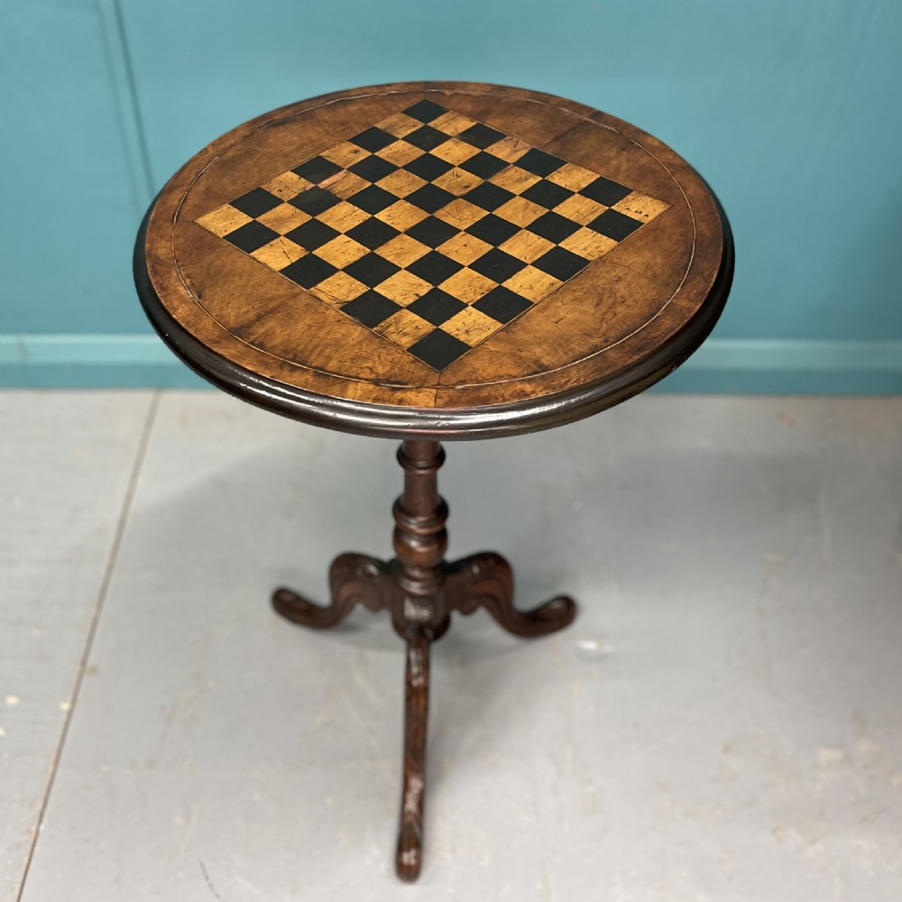 19th century chessboard inlaid tripod table View II