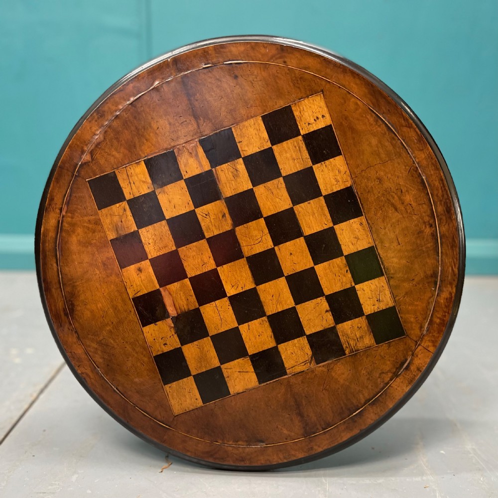 19th century chessboard inlaid tripod table View III