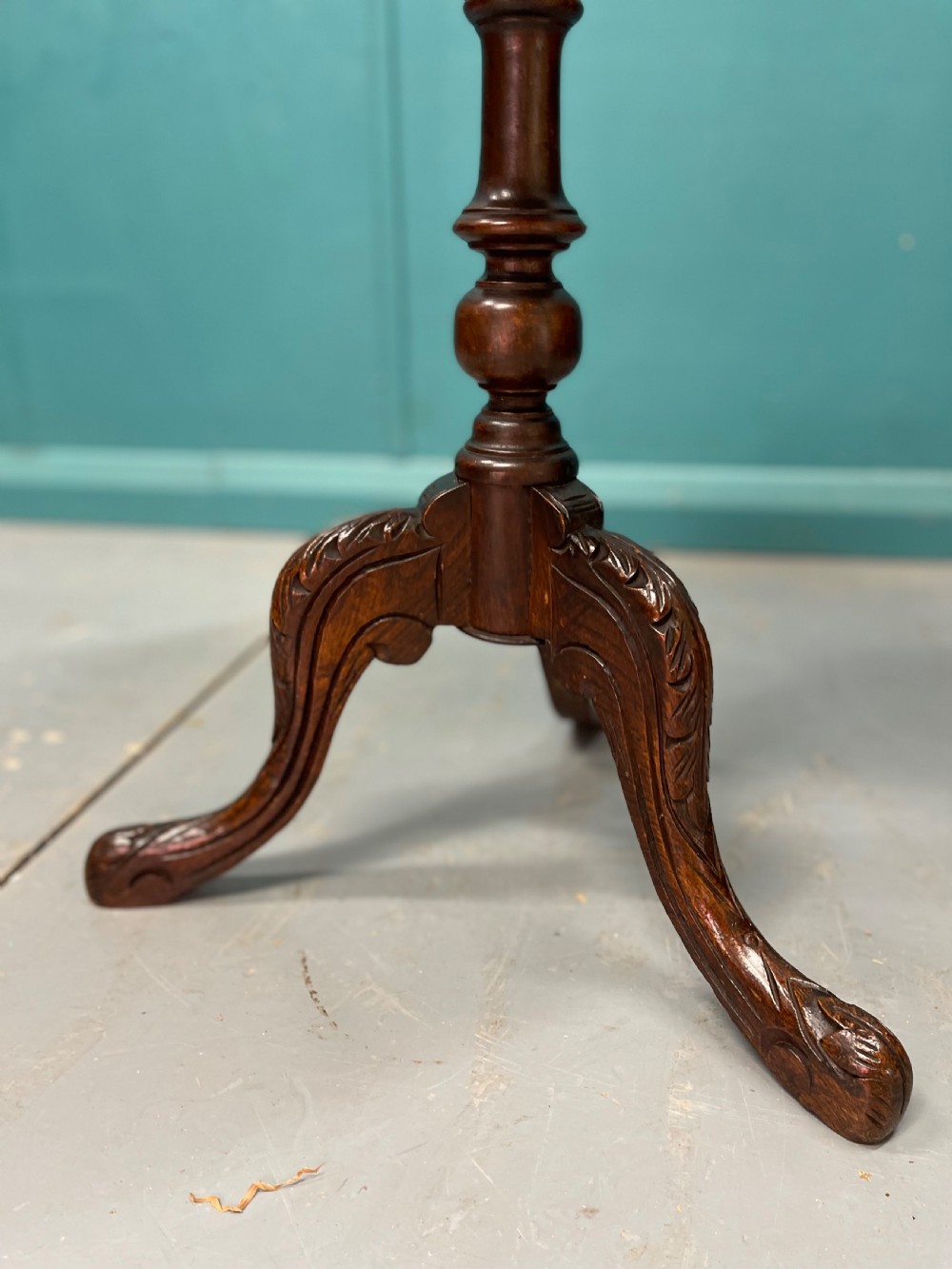 19th century chessboard inlaid tripod table View IV