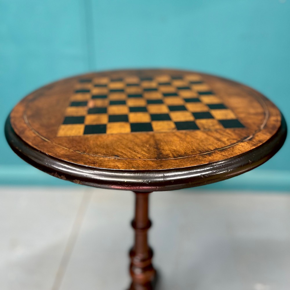 19th century chessboard inlaid tripod table View V