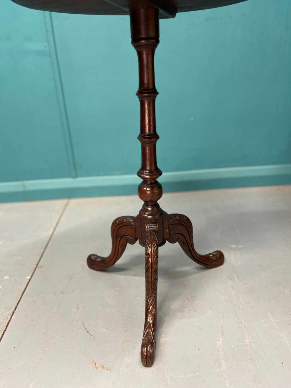 19th century chessboard inlaid tripod table View VI