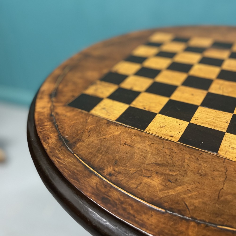 19th century chessboard inlaid tripod table View VII